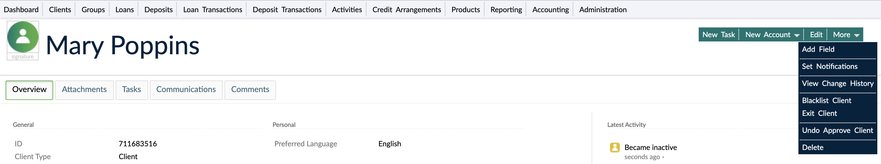 A client in inactive state